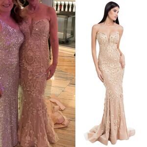 Terani Couture Pageant Gown Evening Dress Champhgne 1822GL7514 Size 14